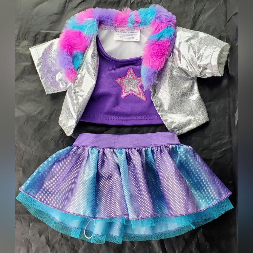 Build-A-Bear BABW 2018 Honey Girls Colorful Faux Fur Jacket Set w/FLAW SEE PHOTO